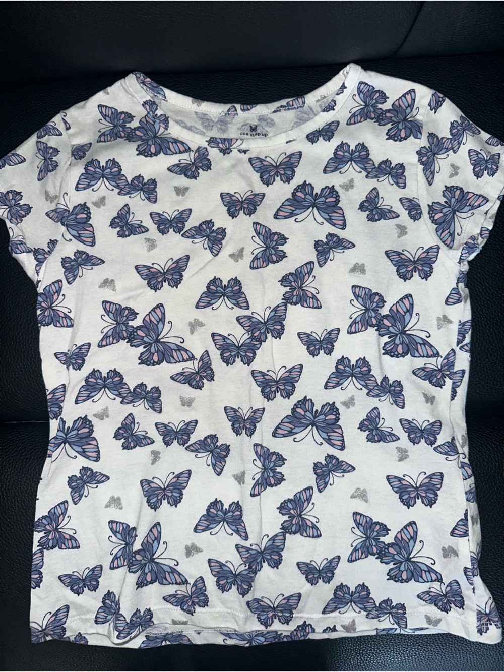One Step Ahead White Shorts with Purple Butterfly Print